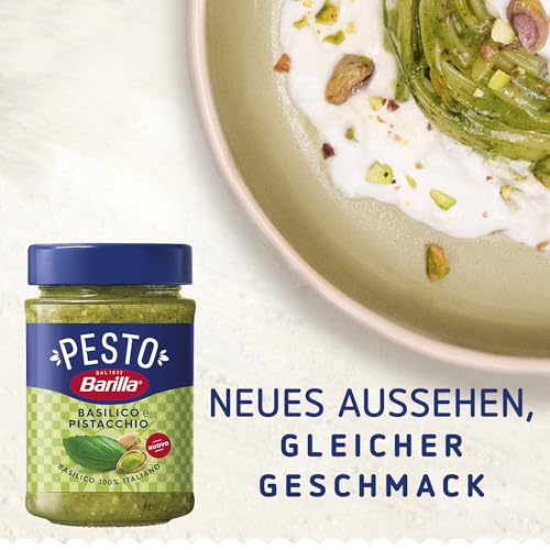 Barilla Pesto Basilico e Pistacchio 1x190g | Glutenfreie Italienische Pasta-Sauce mit Basilikum und Pistazien, Nudel-Soße, grünes Pesto