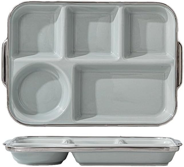 ONDIANDivided Plates Home Compartment Plate Ceramic Breakfast Plate Divided Dinner Plates (Color : Grey, Size : 32.5x22x3.5cm)