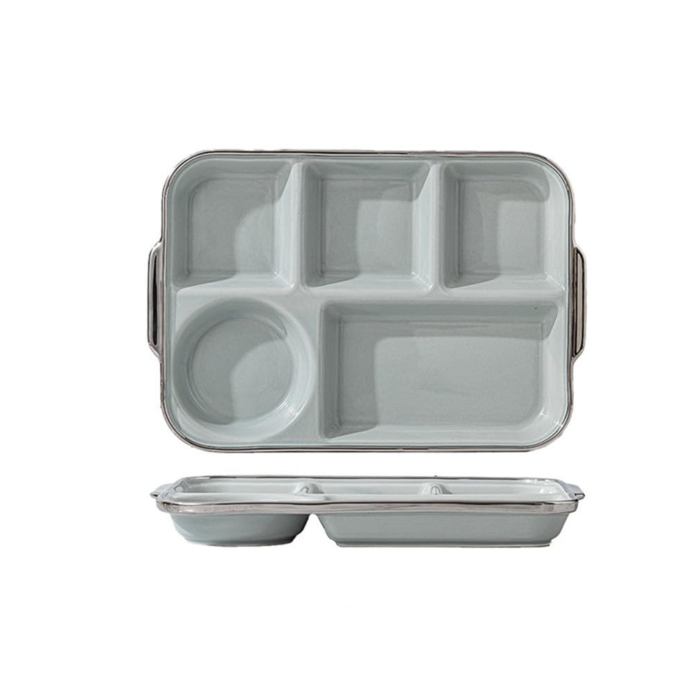 ONDIANDivided Plates Home Compartment Plate Ceramic Breakfast Plate Divided Dinner Plates (Color : Grey, Size : 32.5x22x3.5cm)