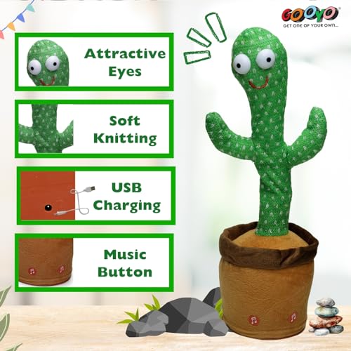Image of Gooyo GY-7791 Dancing Cactus Toy | Singing, Recording & Flash Light Effect Cactus Toy for Kids /Babies /Toddlers | Green Color, Power Source: Lithium-Ion Rechargeable Battery (Included)