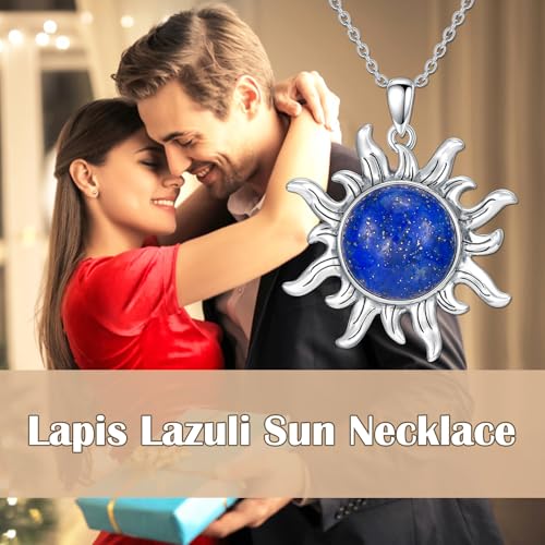 Collier en lapis-lazuli avec pendentif soleil argent S925 mixte - 6