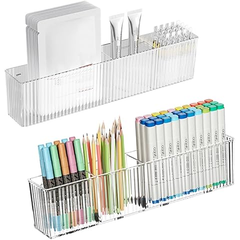 MAKIOTEKO 2 Pack Wall Mount Marker Organizer, Makeup Organizer Hanging Storage Organizer Bin Floating Shelves for Office Bathroom Kitchen Bedroom (Large) Cover