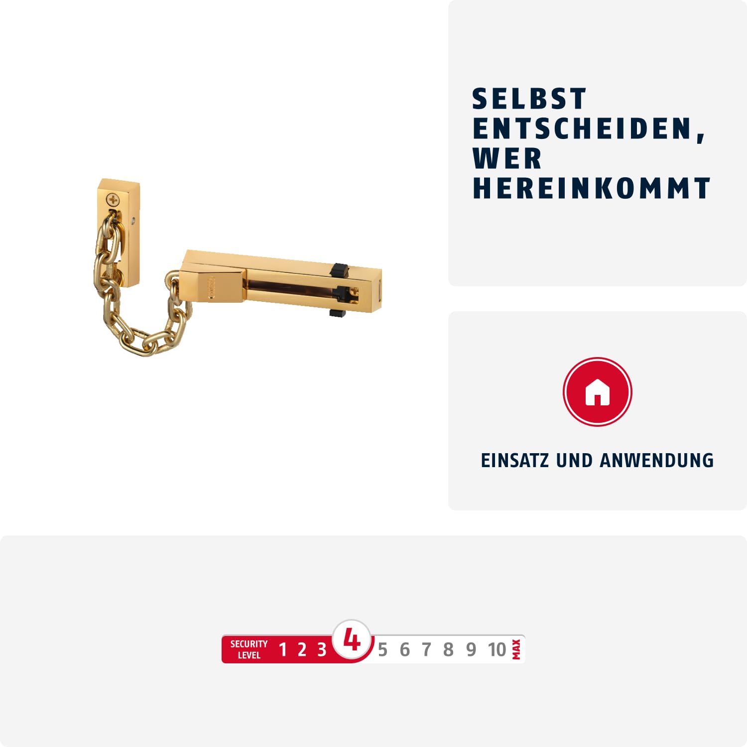 ABUS Cadena de seguridad SK66 para puerta de entrada y de vivienda - con seguro para niños - apta para puertas con apertura a izquierda y derecha - latón