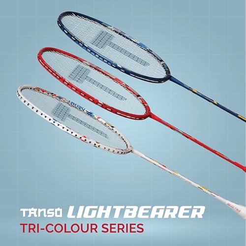 Image of TANSO Lightbearer Full Graphite Ultra Light Weight Carbon Fibre Strung Badminton Racket (32 Lbs Tension, 675 mm Long, 77 Grams, Strung with Premium Strings and Full Racquet Cover)