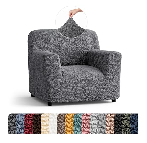 PAULATO BY GA.I.CO. Chair Cover - Armchair Cover - Armchair Slipcover - Soft Fabric Slipcover - 1-Piece Form Fit Stretch Stylish Furniture Protector - Microfibra Collection - Dark Grey (Chair)