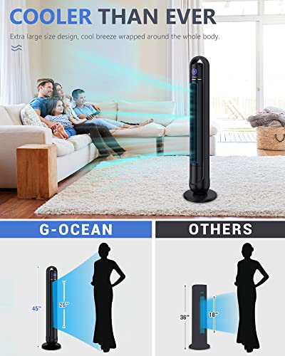 Tower Fan With Remote, G-Ocean 45 Inch Oscillating Fan, Bladeless Fans With 24H Timer, 3 Speeds, 3 Modes, Led Display, Cooling Standing Floor Fan For Bedroom Living Room Home Office, Meteorolite Black … #TOP1