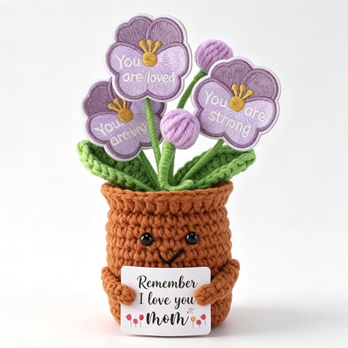 YZMICSTAR Crochet Flower Pot with Embroidered Petals - Cute Remember I Love You Mom Gifts for Mothers Day Birthday - Mini Handmade Flower Pansy Pot Doll Gift for Moms Mother Mama Grandma