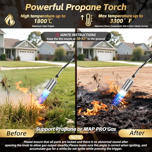 Image of Propane Torch Weed Burner, 37 inch High Output Weed Torch Flamethrower | 45000BTU Blow Torch, Detachable Long Arm Heavy Duty For Garden, Ice, Snow, Stumps, Roofing, Camping, Tank Not Included