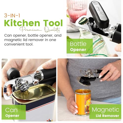Image of Spring Chef Stainless Steel Manual Can Opener with Soft Grip Handles, Black