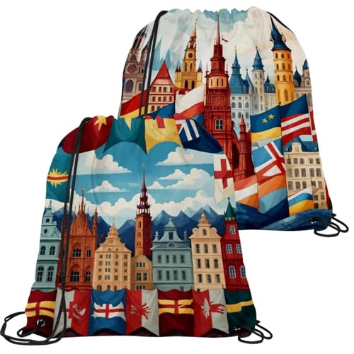 Sac à cordon de serrage lot de 2 drapeaux européens pour sport et voyage imperméable