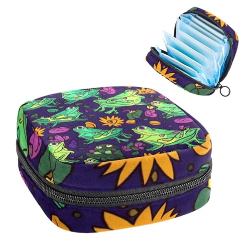 Period Bags for School, Sanitary Napkin Storage Bag for Feminine Pads, Funny Green Frog Purple Ladies Menstrual Cup Pouch Sanitary Pads Organizer