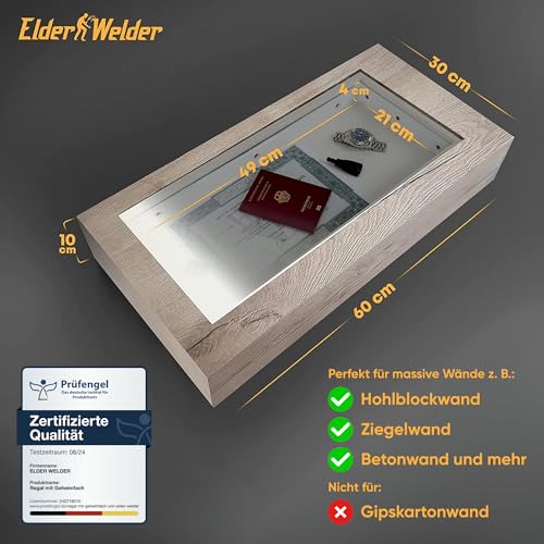 Elder Welder® Regal mit Geheimfach | 30cm x 60cm | Geheimfach Möbel | Wandregal Halifax Eiche mit Geheimversteck & Geldversteck für zuhause | Regal mit Schublade | Safe Tresor als Versteck für Geld