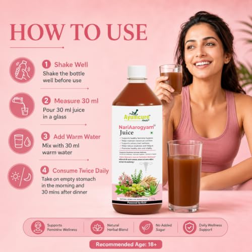 Image of Ayumcure NariAarogyam Juice for Women | 1000ML | 100% Herbal Women's Wellness Drink | Supports Feminine Comfort, Daily Wellness, Energy & Vitality | With Ashoka, Shatavari, Lodhra, Aloe Vera & Amla (Pack Of 2 )
