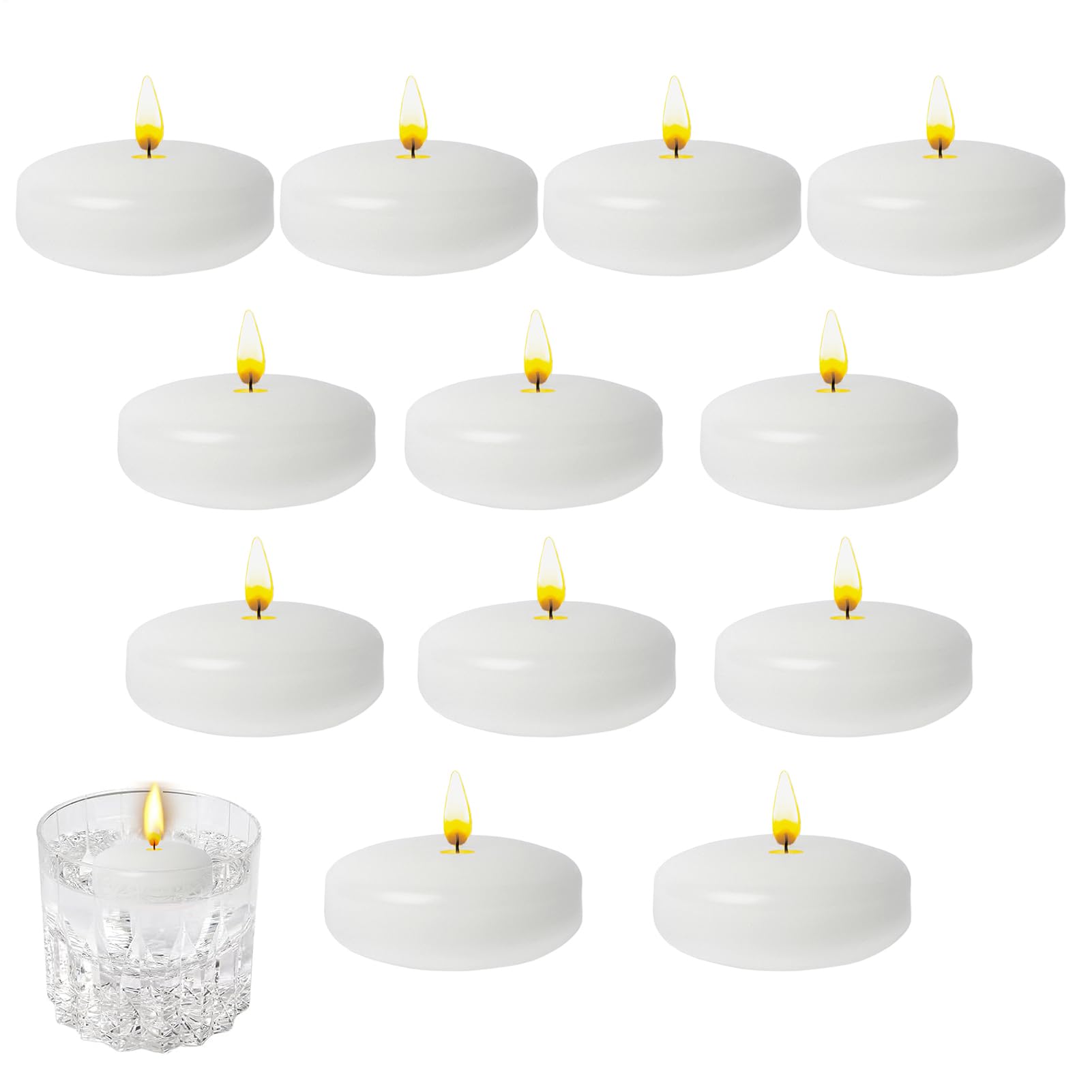 12Pack White Floating Candles for Pools | Round Eco-Friendly Wax Candles | Wedding/Valentine's/Christmas Decor (, Waterproof & Windproof)