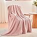NEWCOSPLAY Light Purple Leaves Pattern Throw Blanket & 3D Waffle Checkered Pink Throw Blanket