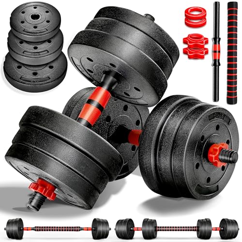 RE:SPORT Ensemble d’haltères 2 en 1 20 kg, réglables, haltères courts et longs, fermeture en étoile et tube de raccordement