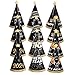 BESPORTBLE 2024 Happy New Year Hats: 12Pcs New Years Paper Cone Hats 3D Black Party Hats for New Years Eve Party Birthday Party Photo Props Supplies