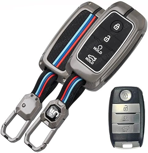 SHOPOFLUX Metal Key Cover Compatible with Kia Seltos | Sonet | Carens 4 Button Smart Key (Black) (Pack 1)