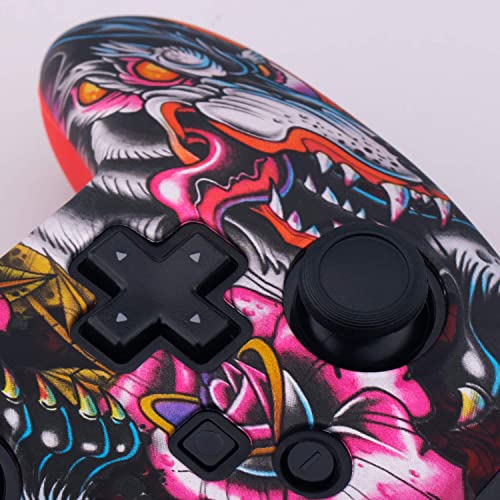 Yorha Studded Silicone Transfer Print Cover Skin Case Only For Nitendo Official Switch Pro Controller X 1(Dragon Red) With Pro Thumb Grips X 8 #TOP4