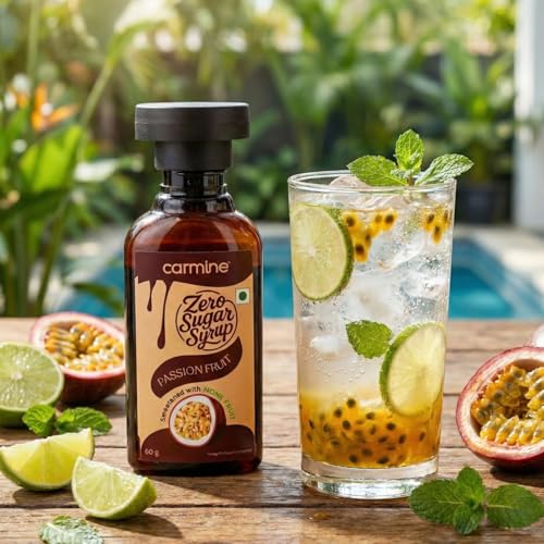 Image of Carmine Zero Sugar Syrups - Combo of 5 Syrups (Peach, Passion Fruit, Orange, Pineapple and Mango), 60 g each