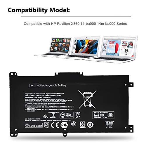 Emaks BK03XL Battery for HP Pavilion X360 14-BA000 14M-BA000:14m-ba011dx 14m-ba013dx 14m-ba015dx 14m-ba114dx 14-ba253cl 14-ba125cl 14-ba175nr 14-ba051cl 916366-421 541 916811-855 HSTNN-LB7S UB7G - Thumbnail 4