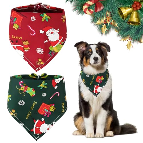 WUSJCOF 2 Stück Weihnachten Hund Halstuch, Bandana Schal Dreieck Lätzchen, Kopftücher für Weihnachts Haustier Kostüm Zubehör, Hundehalstuch Bandanas für Kleine Mittelgroße Welpen Katzen (Rot Grün)