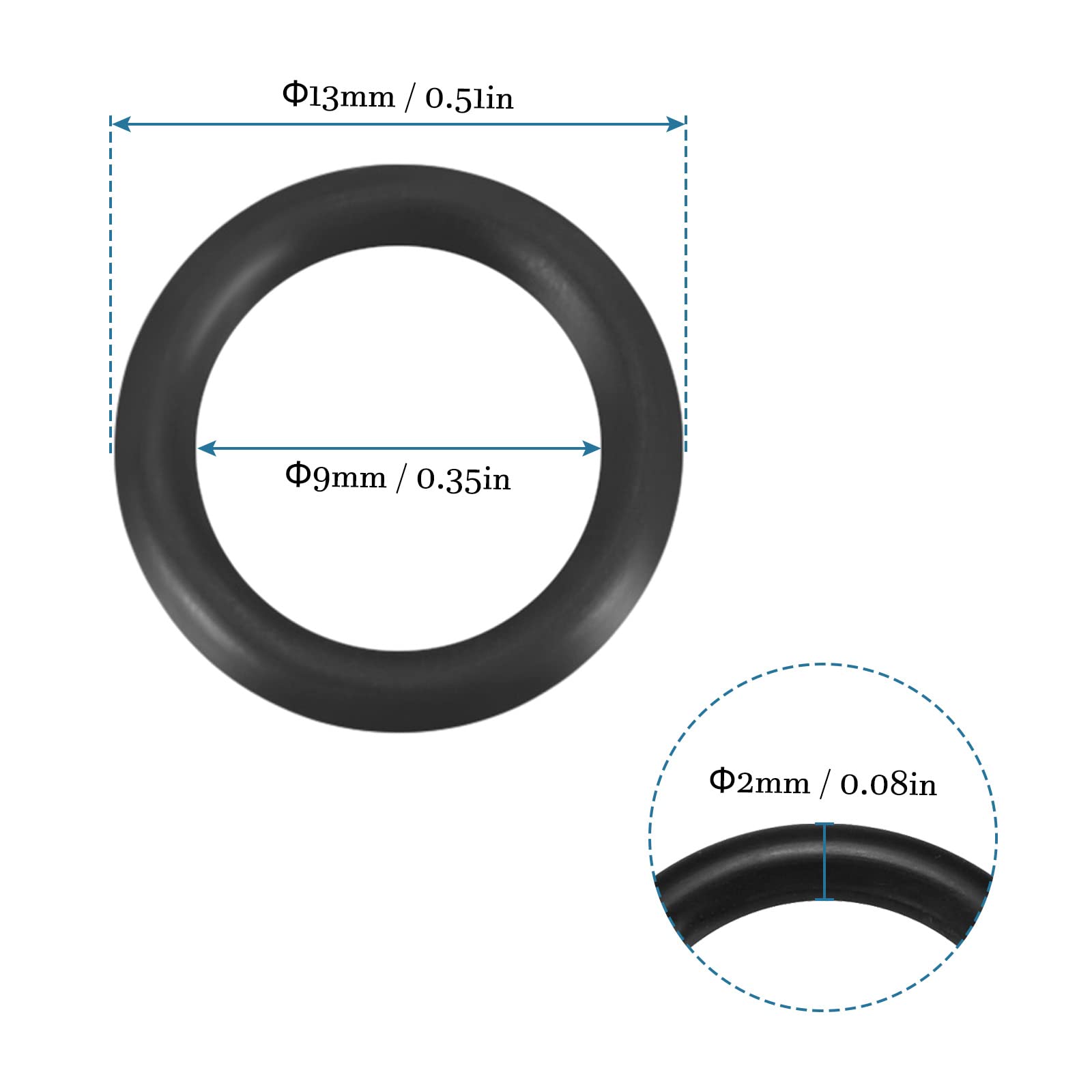 QUARKZMAN 13mm x 9mm x 2mm Nitrilo Goma Juntas Tóricas x 10uds Redondo Junta Arandela para Grifo Plomería Reparación Sellado Conexión [Negro]