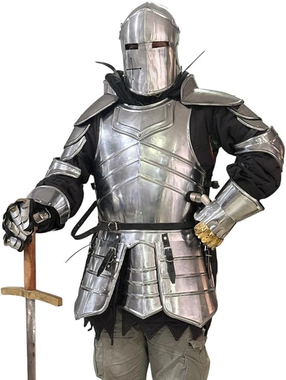 Medieval Knight Gothic Half Suit of Armor - 18 Guage Steel Wearable Cosplay Body Armor Steel Breastplate - LARP Reenactment, Roleplay Combat Armor Suit-Halloween & Theator Act Costume