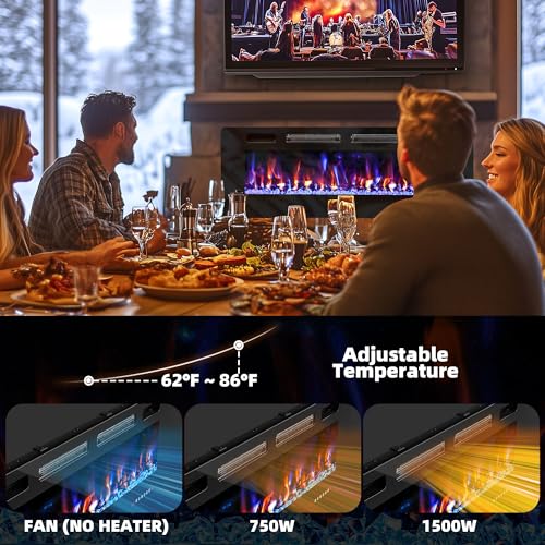 50 Ultra-Thin In-Wall Electric Fireplace Heater with Multi-Color Flames, Remote Control & Timer