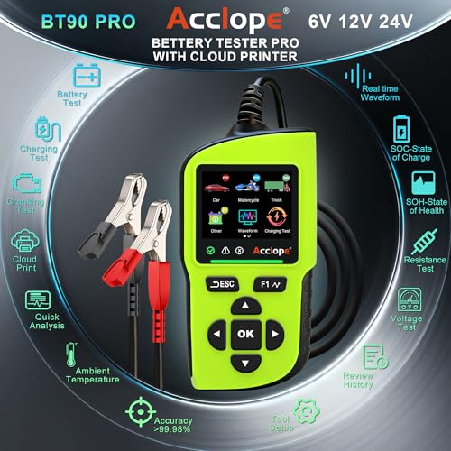Image of BT90 PRO 2-360Ah Battery Tester with Cloud Printing, 30-3800 CCA, 6V /12V /24V Digital Analyzer, SOH /SOC /Volt /Res /Cranking&Charging Test, Real‑Time Ambient Temp, AGM /EFB /Gel /Li