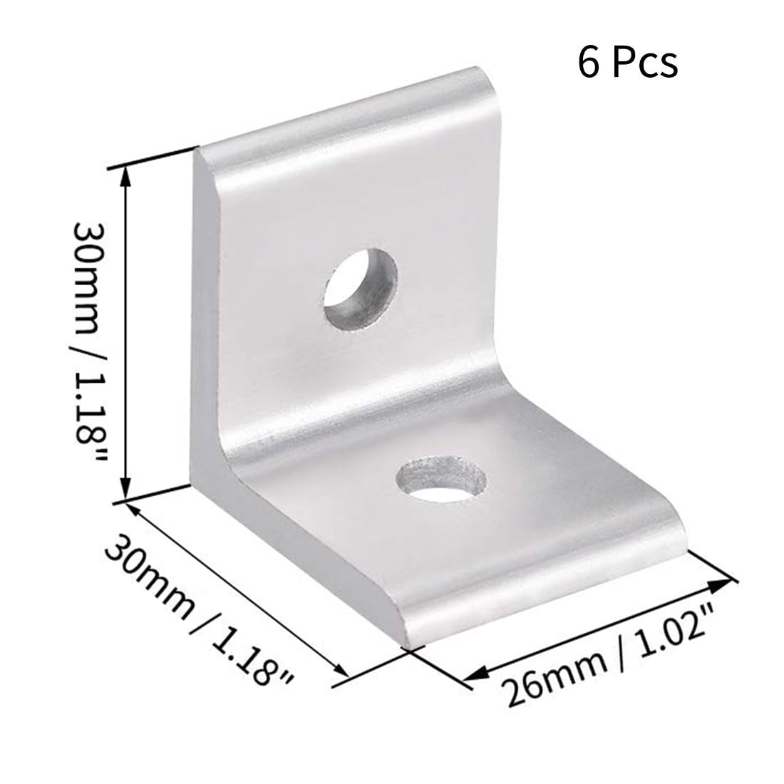 TA-VIGOR 6 Pcs Aluminum Inside Corner Brackets for 3030 Series Extrusion, L-Shape Angle Connectors for 6mm T-Slot - Image 2