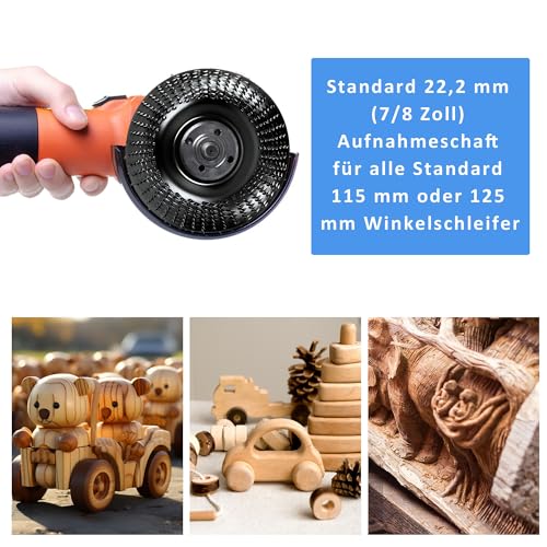 Holz Schleifscheiben für Winkelschleifer-Schruppscheiben (Ø 125 mm x 22.2 mm), Holzbearbeitungswerkzeuge für Schnitzen und Schleifen von Holz, Weichholz, Hartholz