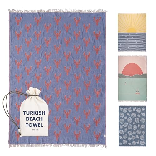 Toalla de playa turca, XL, 51 x 71 pulgadas, toalla de playa de secado rápido esencial para disfrutar de un día en la playa, toallas de playa sin arena para una experiencia limpia y cómoda (langosta