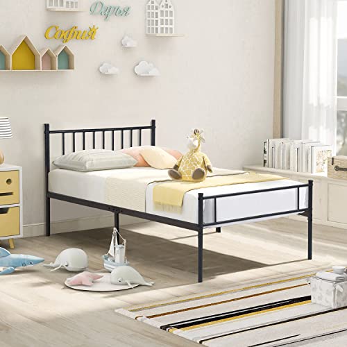 Consejos para Comprar Bases Individuales Economicas los mejores 5. 47 HOMEMAKE FURNITURE Marco de Cama de Metal, Cama Individual, Somier Individual Base de Cama, No Necesita Somier, Estilo Minimalista Moderno. Twin 197 x 99cm Negro