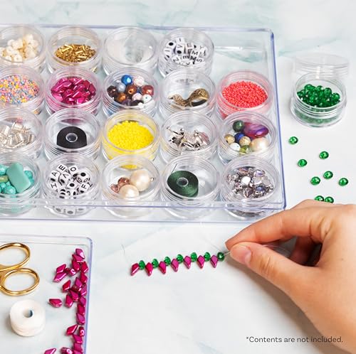 Image of The Beadsmith Clear Organizer Box - 9.5 inch x 6.4 inch Storage Case with 24 Mini Jars (1.5 inch x 0.8 inch), Screw-Top Containers for Crafts, Spices, Pills, Screws, Jewelry, Office Supplies & More (Pack of 3)