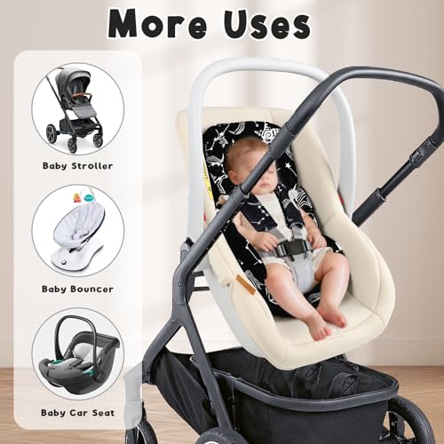 Image of GFU Infant Car Seat Insert Head and Body Support, Reversible Newborn Insert for Carseat with Strap Pads, Soft Stroller Cushion Pillow Insert for Boys and Girls, Fits for Stroller, Swing, Black Star