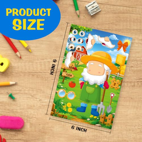 Image of CodersParadise Farm Animal Make-a-Face Sticker Activity Set, 12 Sticker Sheets, Pig, Sheep, Chick, Rabbit, Duck & Farmer Face Stickers, DIY Craft for Kids, Birthday Party Favors