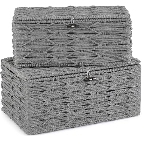Mkono Handwoven Storage Baskets with Lid Cover