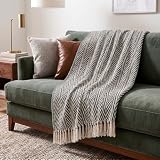 Americanflat 50x60 Throw Blanket - Soft and Breathable Cotton Throw Blanket for Couch, Bed, Chair - Decorative Blankets Perfect for Home, Office, or Outdoor Use - Black and Cream Chevron Design