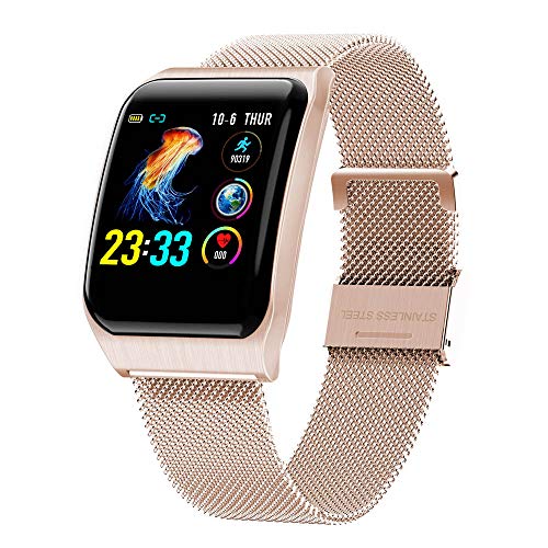 Preisvergleich Produktbild WANGCHAO 1,3 Zoll-Farbbildschirm-intelligentes Armband, Herzfrequenz-Blutdrucküberwachungs-B... Sportmodus-Anzeigen-Funktion IP67 Wasserdichter Wecker,Gold