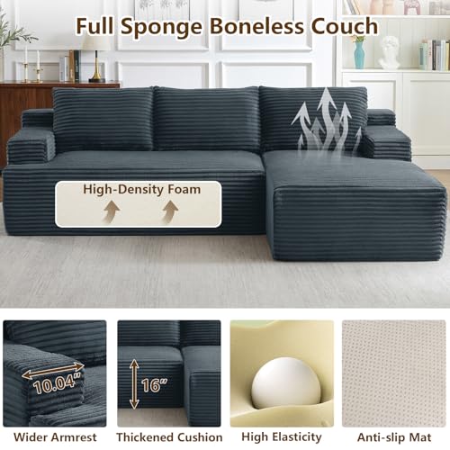 Image of 96.1 inch Modular Sectional Sofa Couches L-Shape Couch 3 Seat Modular Sofa Corduroy Memory Foam Sectional Boneless Couches for Living Room, Cloud Couch with Oversized Chaise(Dark Gray, Right Facing)
