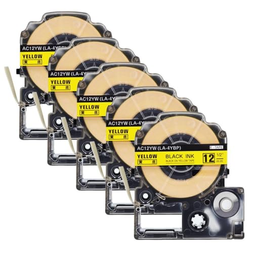 標準ラベルテープ1pk 5pk kingjim k-sun labelworks black on white label cartridge 9-24 mm 26フィート(5PK Black on Yellow)