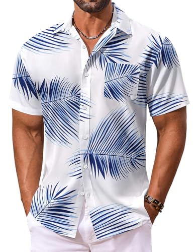 COOFANDY Men's Hawaiian Shirt Short Sleeve Floral Button Down Shirts Tropical Vacation Beach Shirts with Pocket