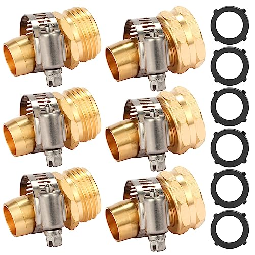 Sanpaint,Brass Garden Hose Repair Connector With Clamps, Fit For 3/4" Or 5/8" Garden Hose Fitting,3-Set #TOP17