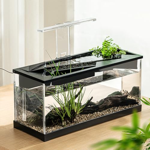 10L Mini Aquarium Komplettset, Nano Fischtank mit LED-Leuchten, Filtersystem und Pumpe, Acryl Schreibtisch-Aquarium-Set...