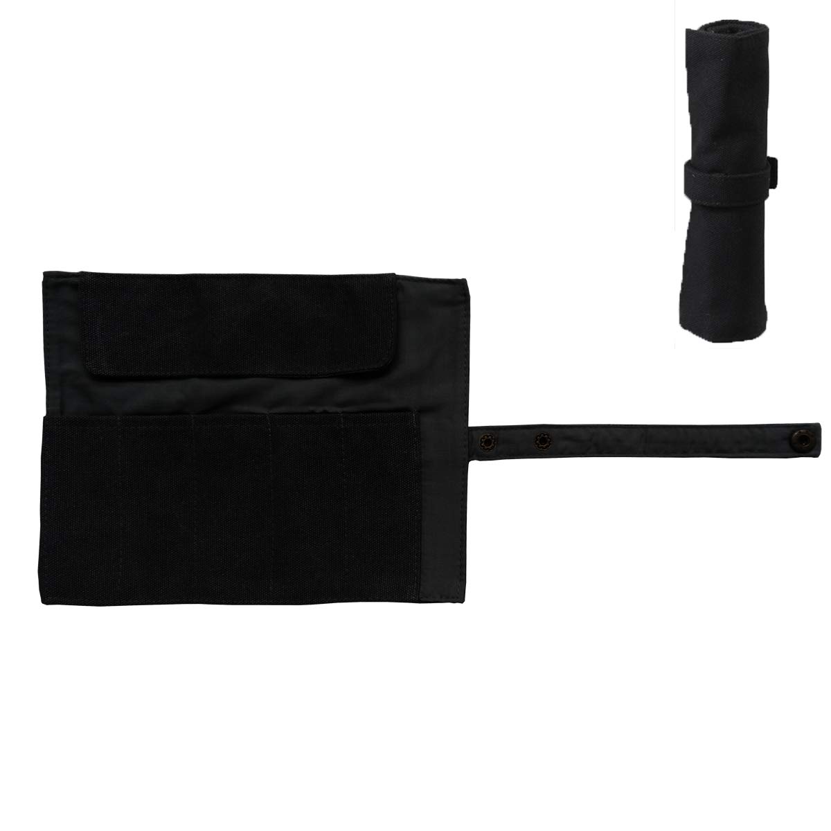enyuwlcm Canvas Stationery Handmade Foldable Rollup Pencil Case Travel Pen Holder Wrap Black