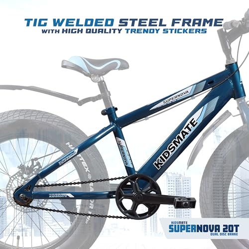 Image of Kidsmate Supernova 20T Fat Tire Cycle for Kids (7-10 Years) | Dual Disc Brake Bicycle with Rigid Fork | 20 x 4.0 Wide Tyres, Strong Steel Frame Bike for Kids - Stelios Blue