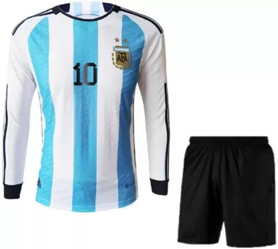 Image of Argetinaa Football Jersey 2024 Mesii 10 with Black Shorts (Boys & Kids)