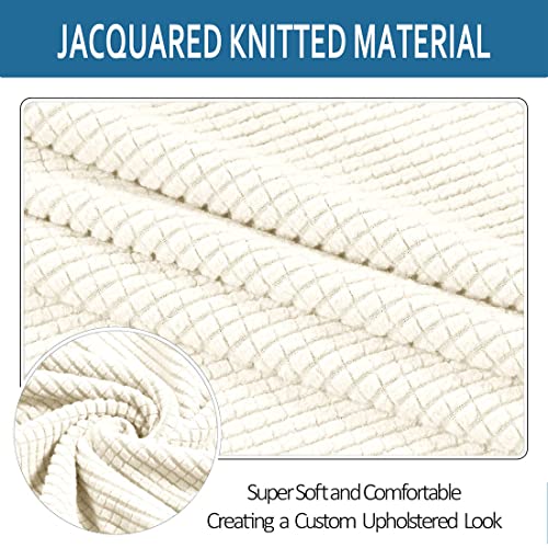 Vienlove Square Ottoman Slipcover Polyester Blend Folding Storage Stool Furniture Protector Stretch Ottoman Cover With Elastic Bottom Small Checks Jacquard Fabric Machine Washable (Ivory) #TOP4