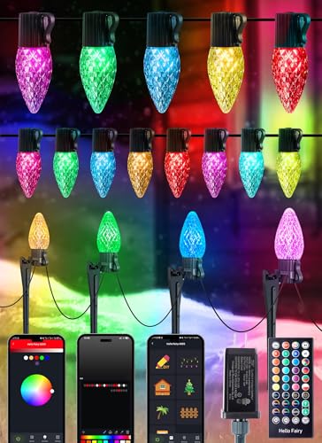 Brightown Smart C9 LED Christmas Lights Outdoor House, 50Ft 75 LED RGB Christmas Pathway Lights with...